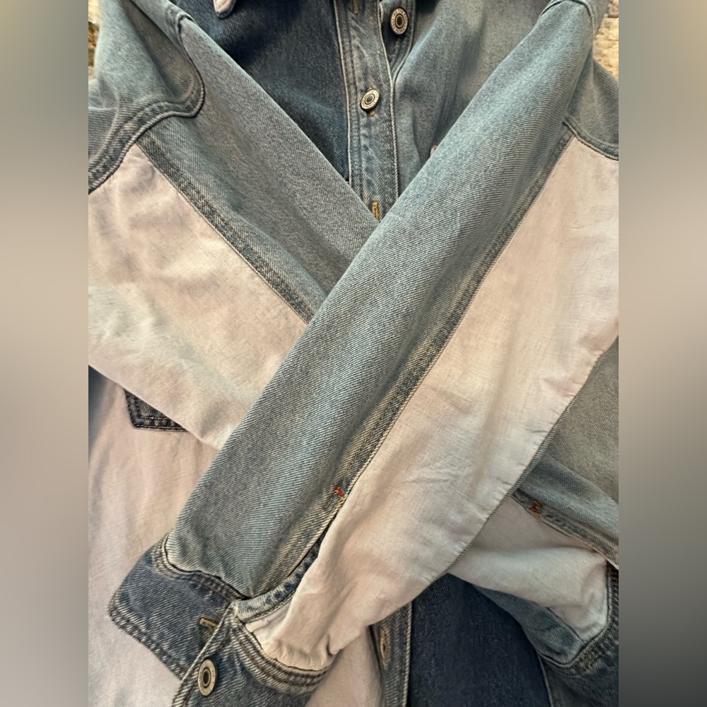 Free People Patchwork Light Blue Denim Jacket - Picture 9 of 9